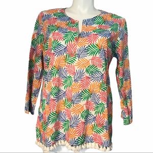 Talbots Bold Colorful Tropical Tassel Resort wear Tunic Top